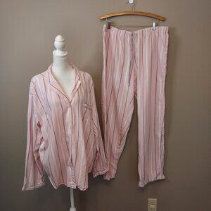 Victoria's Secret Pink & Gray Striped Long Pajama Set Size XL